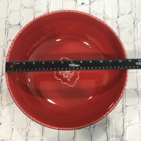 Temptations Ovenware Serving Bowl Swirls and Pearls 4.5 qt Red White by Tara - Picture 5 of 7